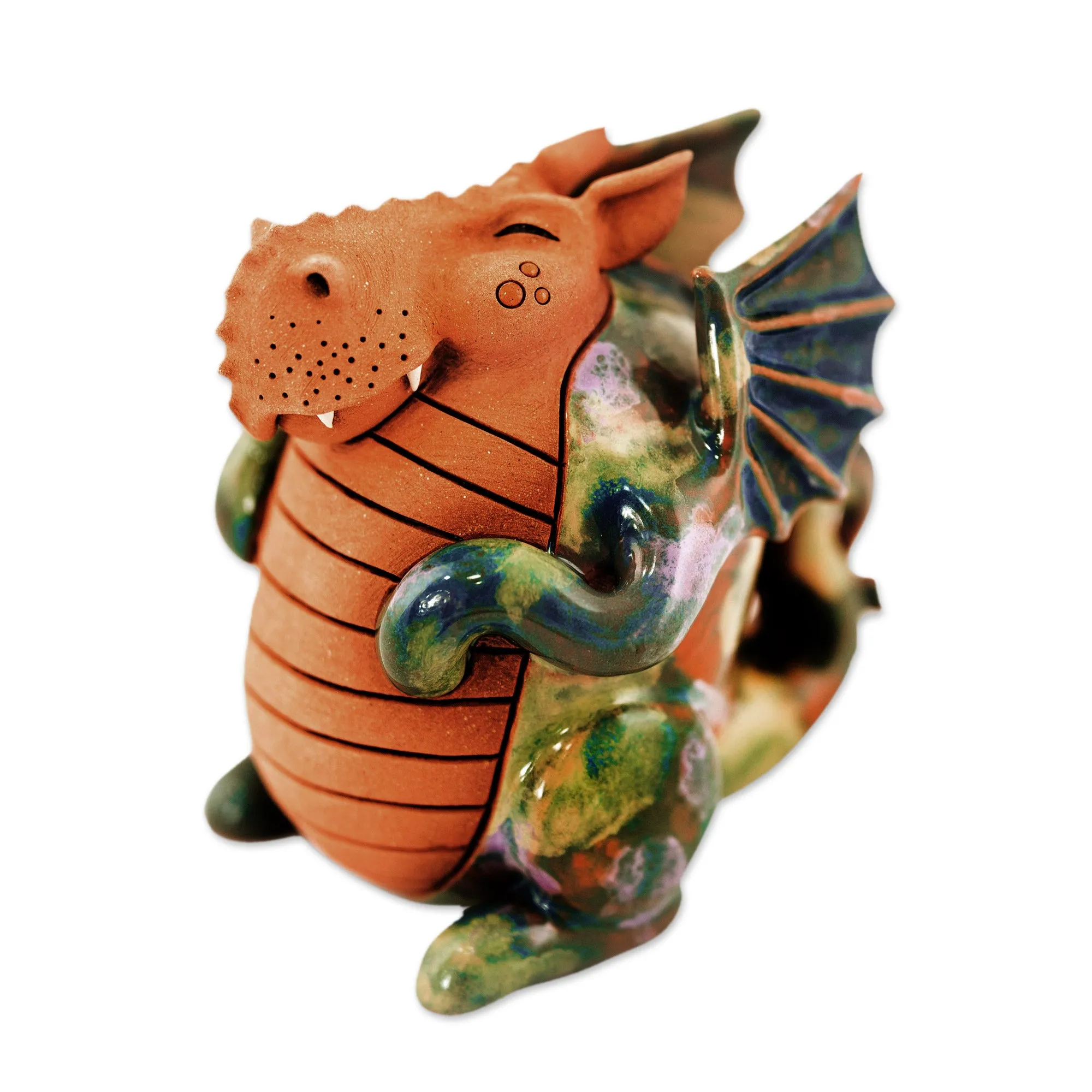 Dragon Ceramic Figurine Made & Painted by Hand in Uzbekistan - Little Green Dragon | NOVICA