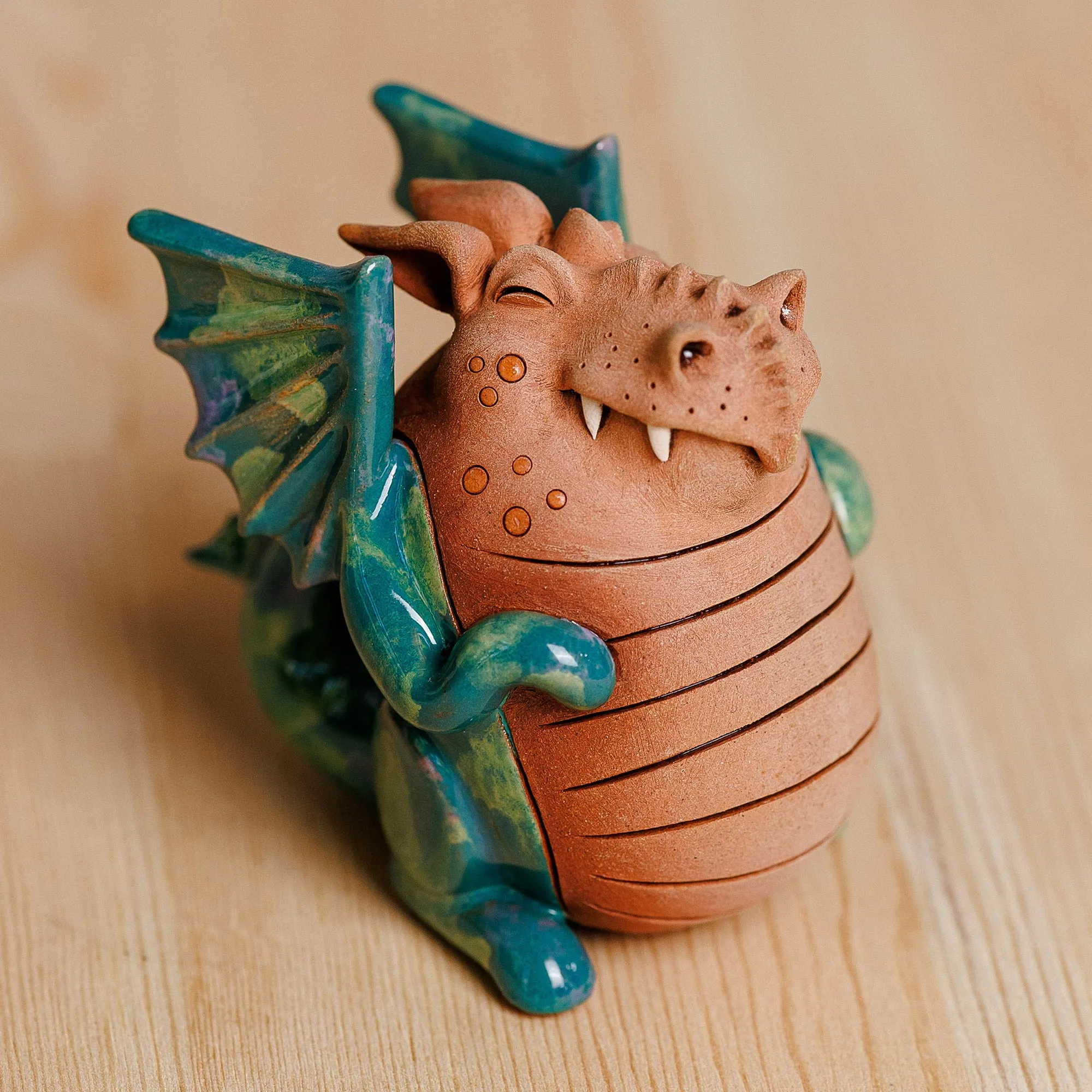 Dragon Ceramic Figurine Made & Painted by Hand in Uzbekistan - Little Green Dragon | NOVICA