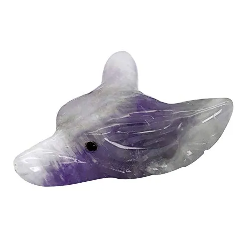 Fekuar Handcarved Amethyst Wolf Head Statue, Healing Crystal Animal Carving Figurine Ear Drilled Sculpture Decoration 1.3"