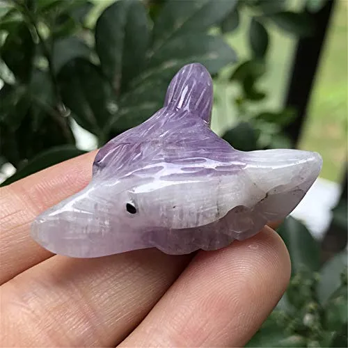 Fekuar Handcarved Amethyst Wolf Head Statue, Healing Crystal Animal Carving Figurine Ear Drilled Sculpture Decoration 1.3"