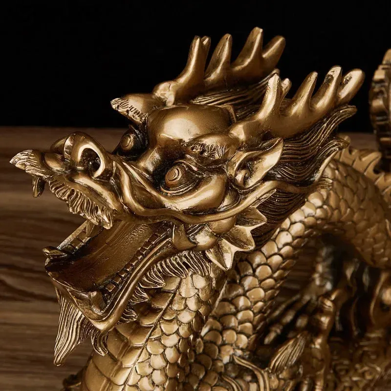 Good Lucky Dragon Resin Decoration Home Decor Figurine Gold Bronze