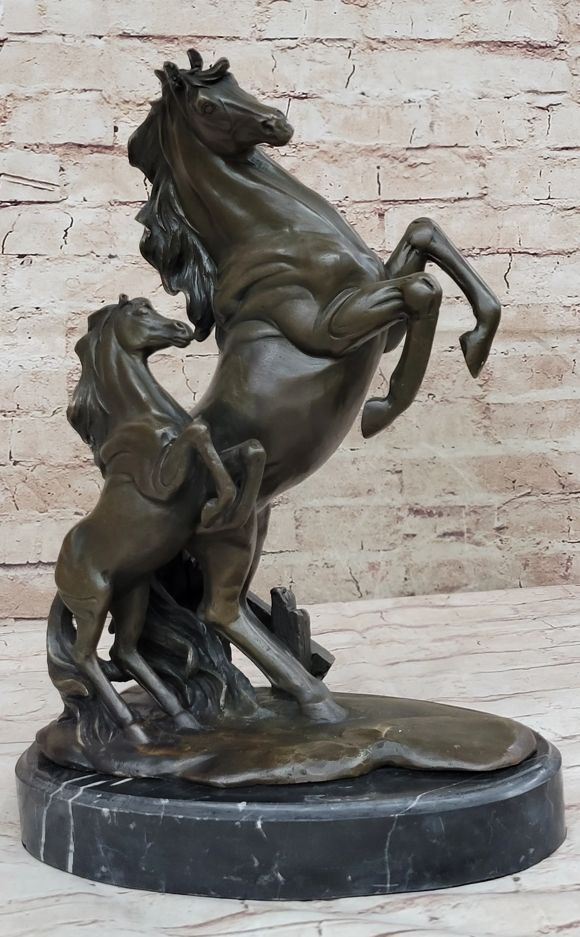 HORSES REARING BRONZE COLLECTABLE FIGURINE BEAUTIFUL AND MAJESTIC STATUE 