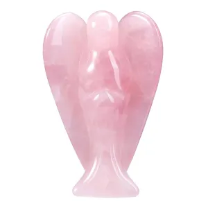 Jovivi Rose Quartz Crystal Angel Figurine Natural Gemstone Hand Carved Pocket Peace Guardian Angel Statue Reiki Healing Crystals 3" Desk Ornament Home Decorations