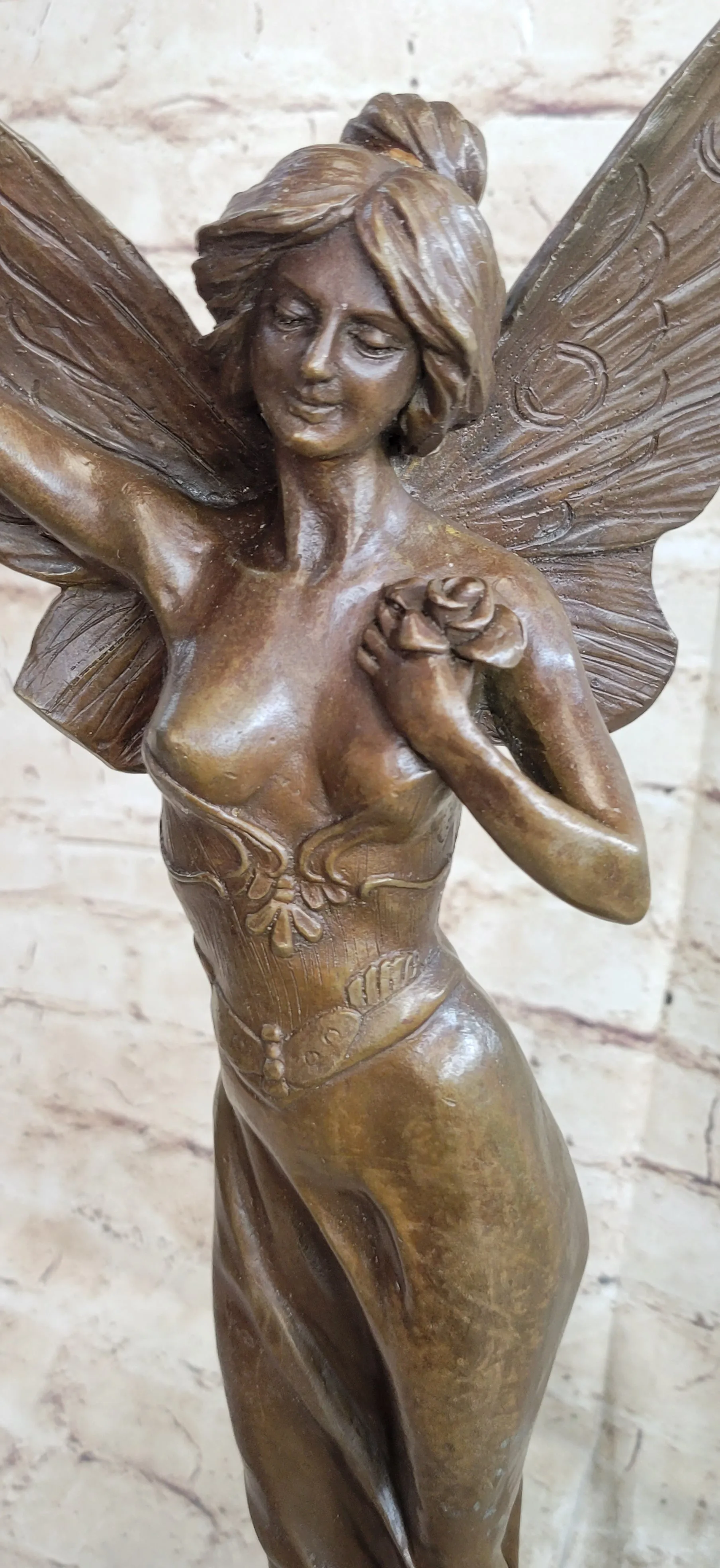 Sexy Winged Angel Fairy Girl Bronze Sculpture Statue Figure on Marble Base by Renaud