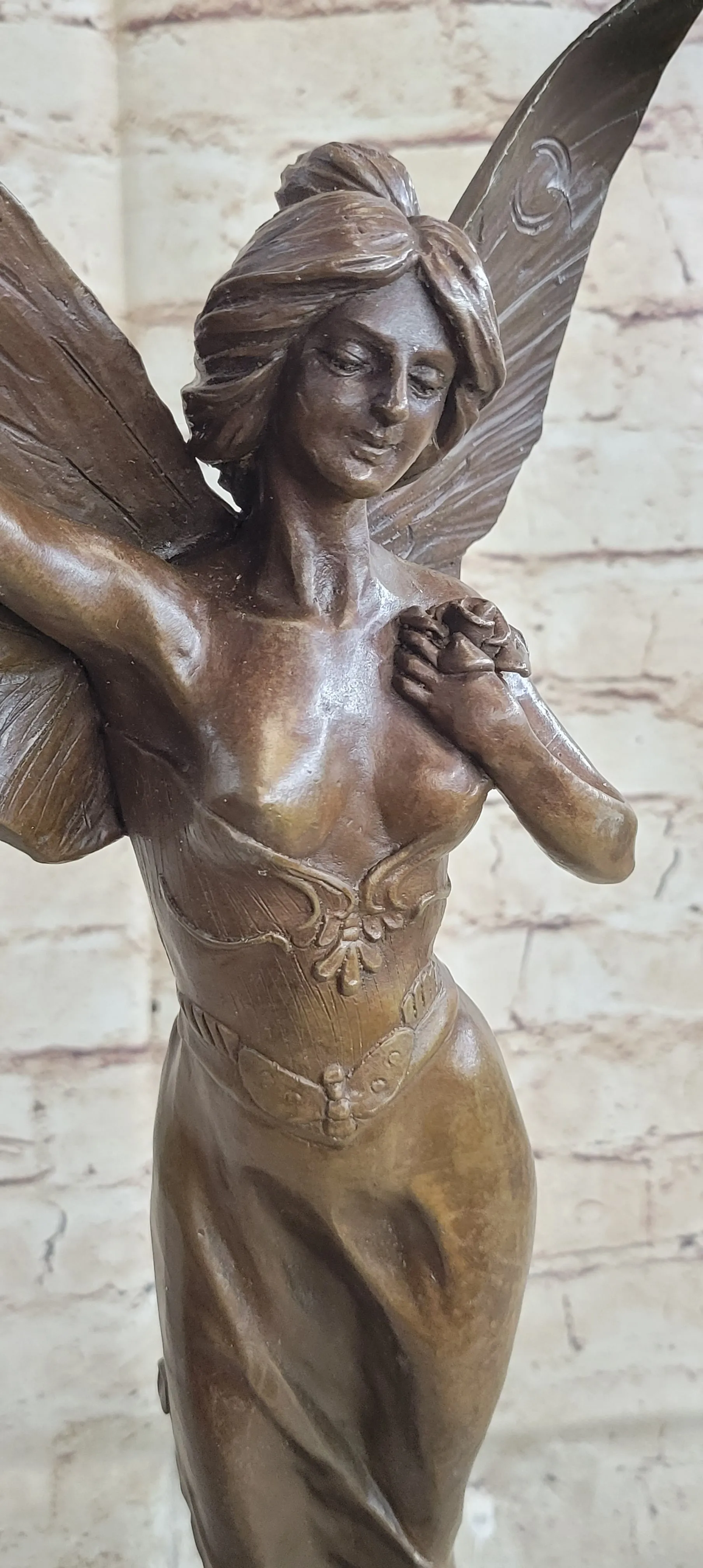 Sexy Winged Angel Fairy Girl Bronze Sculpture Statue Figure on Marble Base by Renaud