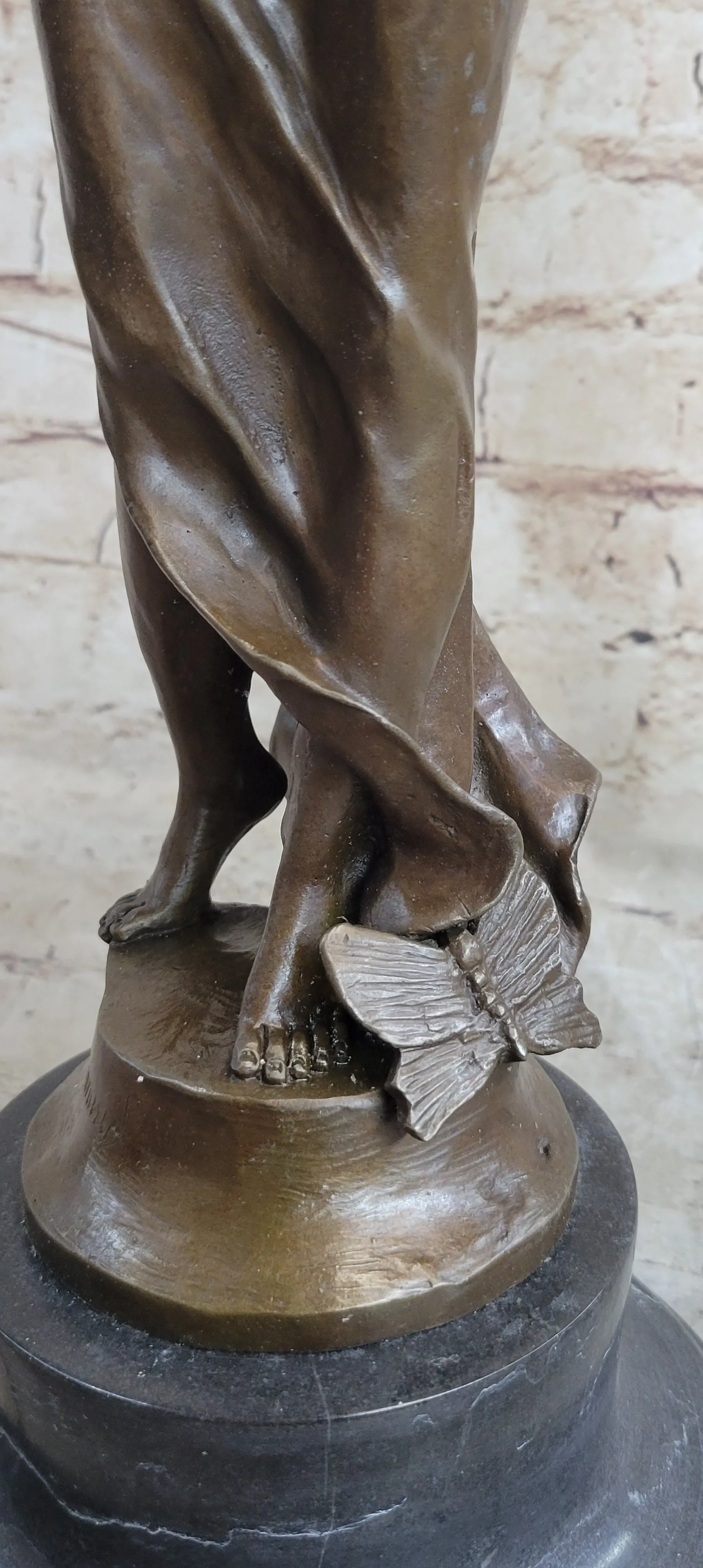 Sexy Winged Angel Fairy Girl Bronze Sculpture Statue Figure on Marble Base by Renaud