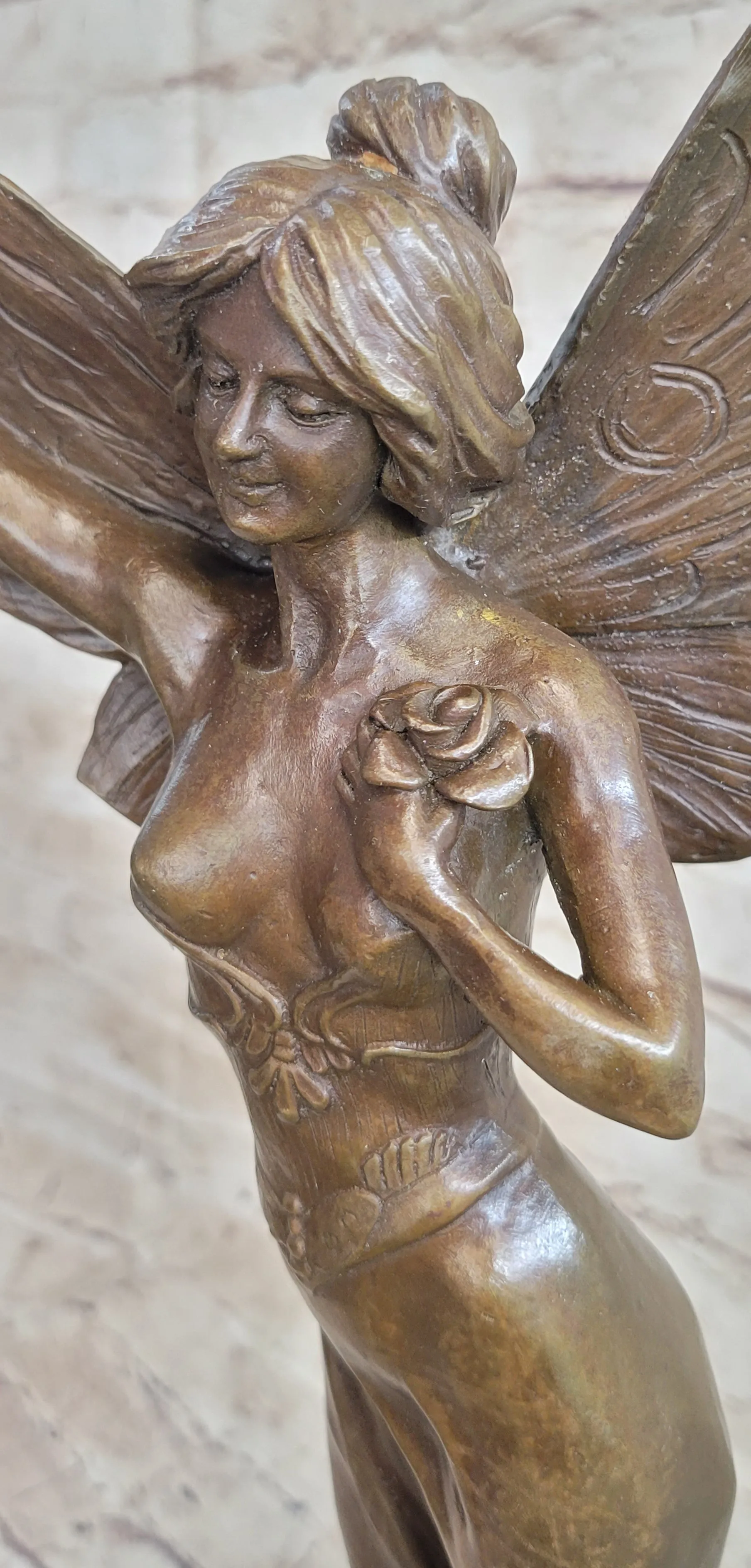 Sexy Winged Angel Fairy Girl Bronze Sculpture Statue Figure on Marble Base by Renaud