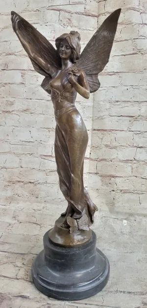 Sexy Winged Angel Fairy Girl Bronze Sculpture Statue Figure on Marble Base by Renaud