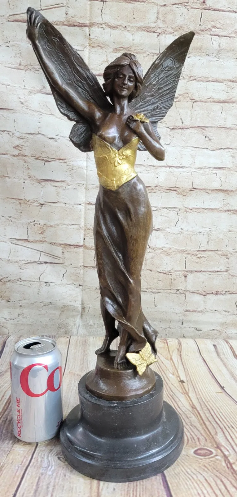 Sexy Winged Angel Fairy Girl w/ Gold Accent Bronze Statue Sculpture Figure