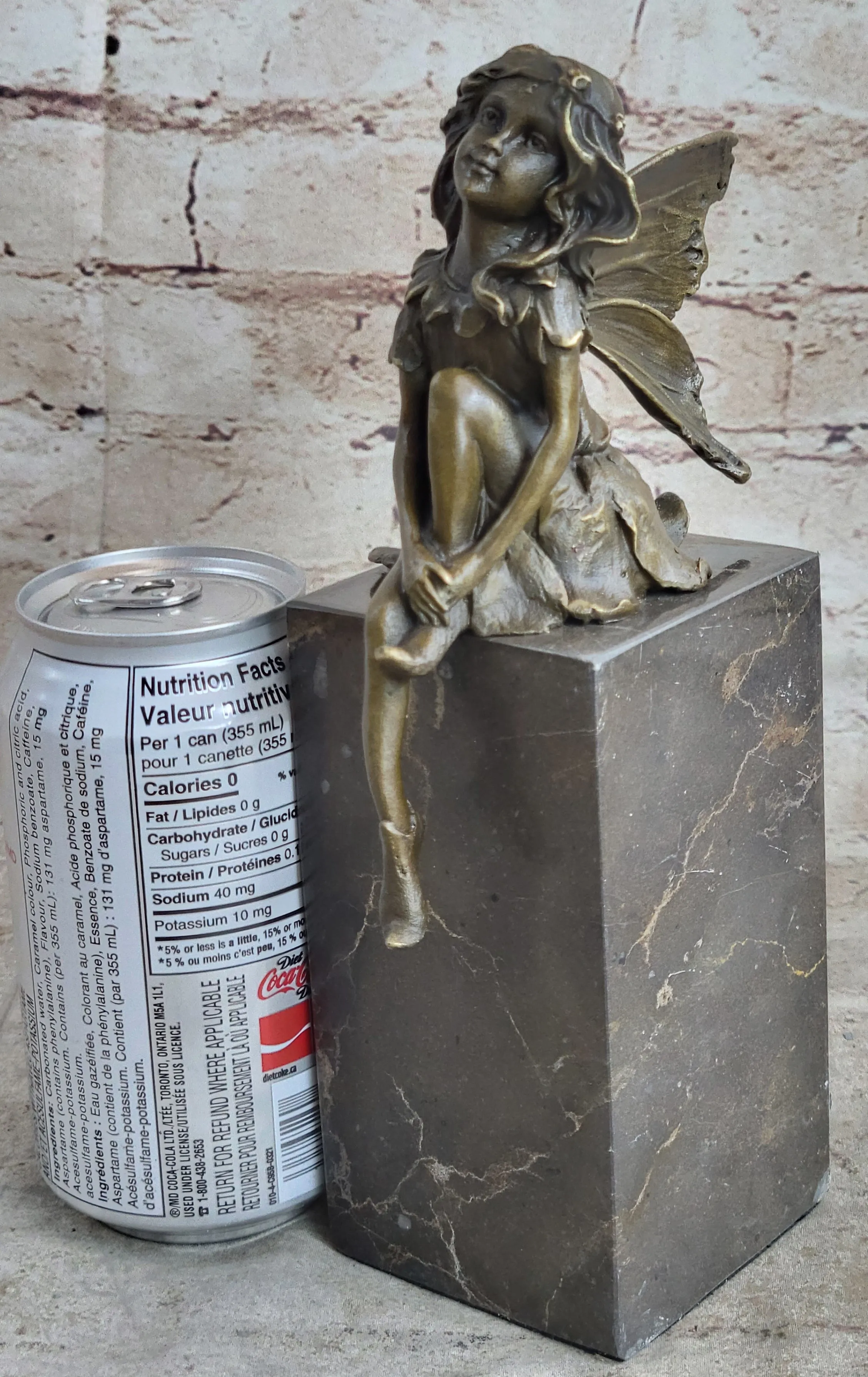 Young Child Winged Fairy Angel Bronze Sculpture Statue Figure on Marble Base